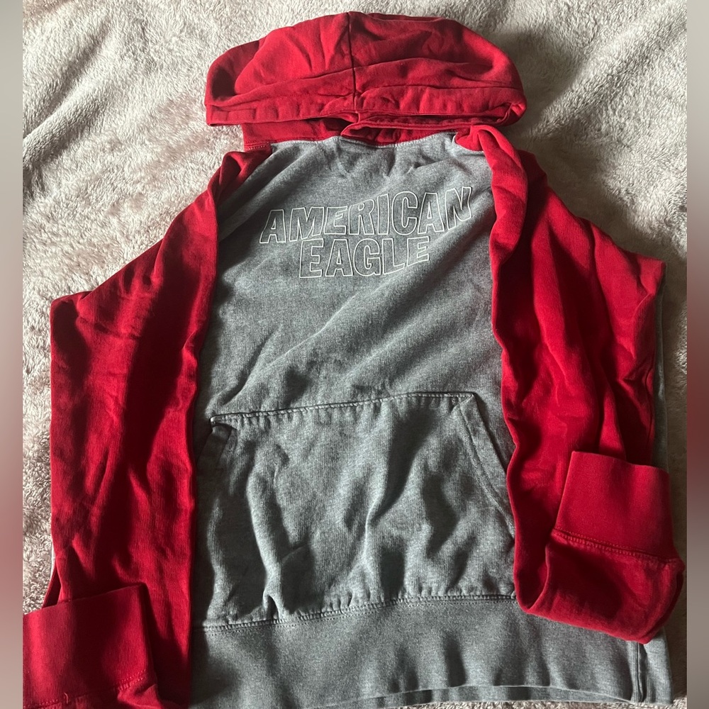 american eagle men’s gray and red hoodie